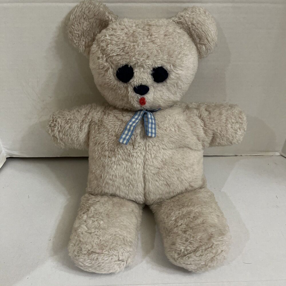 Vintage Teddy Bear Folk Art Plush Creepy Grandma Core Yarn Eyes Stuffed Animal